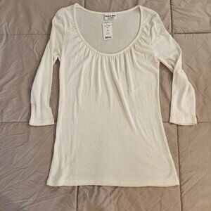 Michael Stars NWT Shine white 3/4 sleeve scoopneck shirred t-shirt blouse top